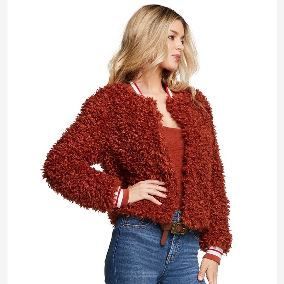 Faux Fur Bomber Jacket with Rib Collar SIZE 3X - Picture 2 of 5